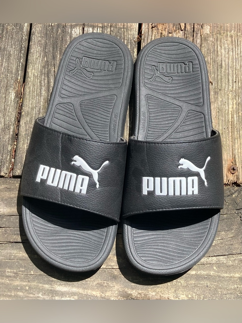 Puma Black Slides with White Logo